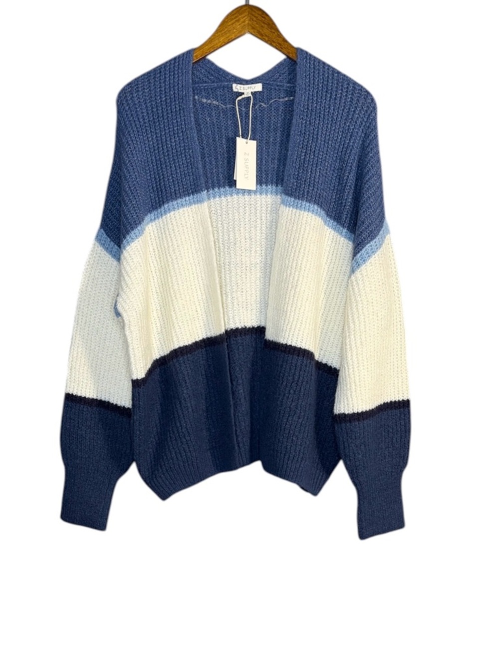 Z Supply Women's Jones Stripe Open Cardigan True Navy Blue NWT